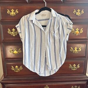 Blue and White Striped Short Sleeve Shirt